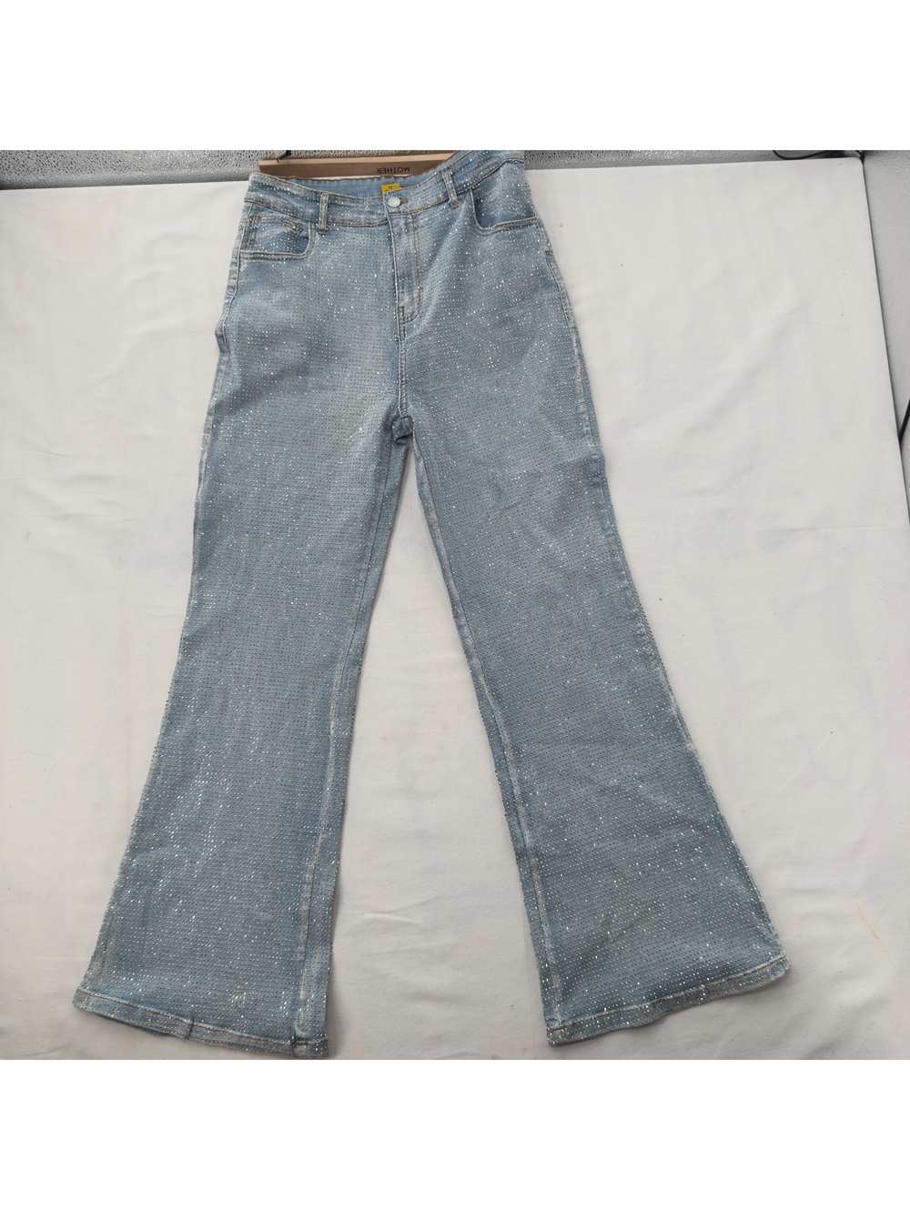 Daisy Light Blue Rhinestone Flare Jeans Sparkle Y2K Size L